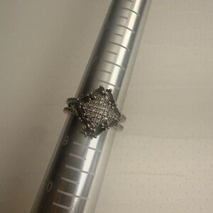 Bomb Party Size 8 Pave Square Cluster Silver Tone Ring